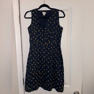 J. Crew Dark Blue Dress with Yellow Floral Pattern